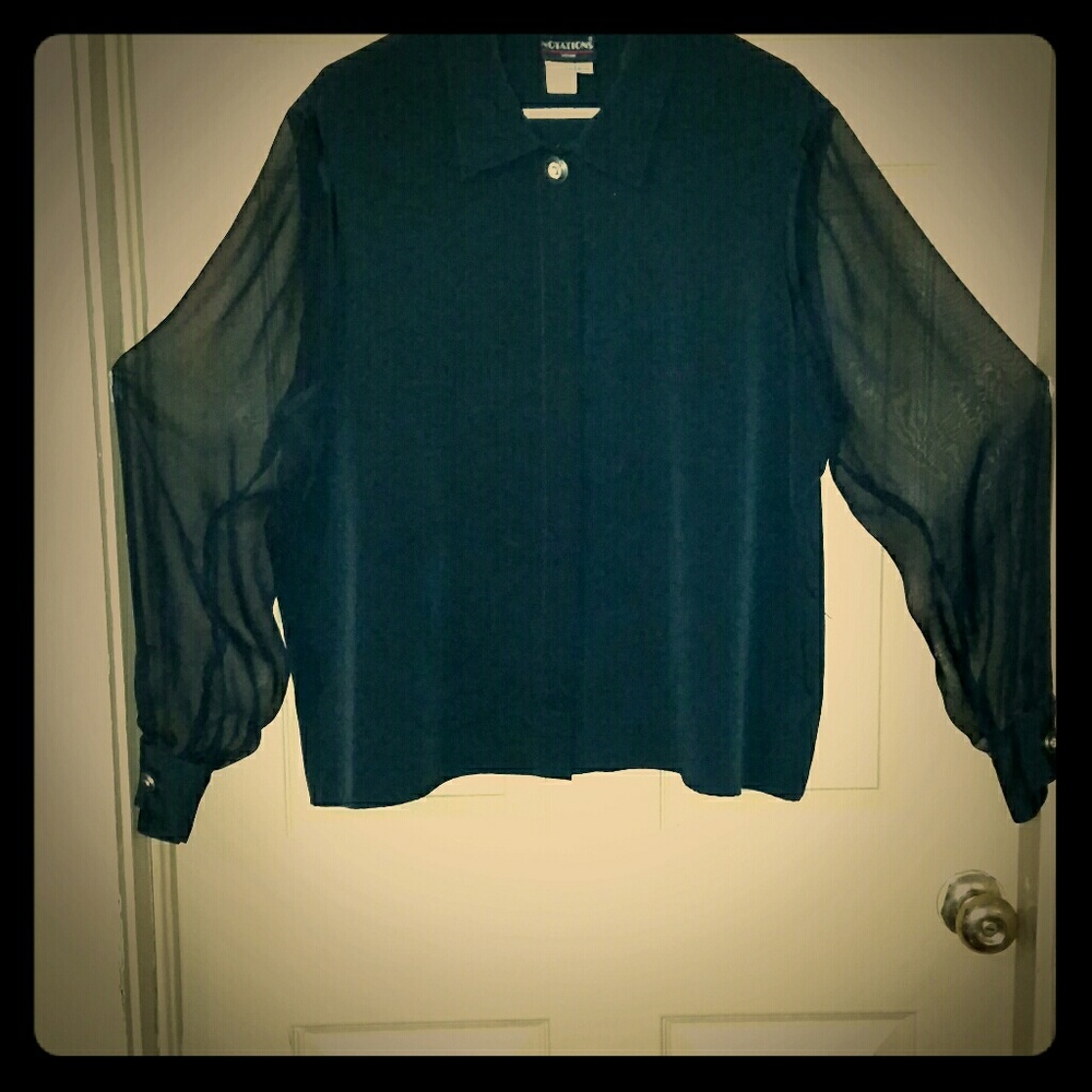 PLUS SIZE 3W BLACK BLOUSE,  SHEER  SLEEVES